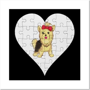 Yorkshire Terrier Heart Jigsaw Pieces Design - Gift for Yorkshire Terrier Lovers Posters and Art